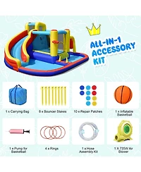 Akiudex 7-in-1 Inflatable Water Slide with 735W Air Blower and Splash Pool