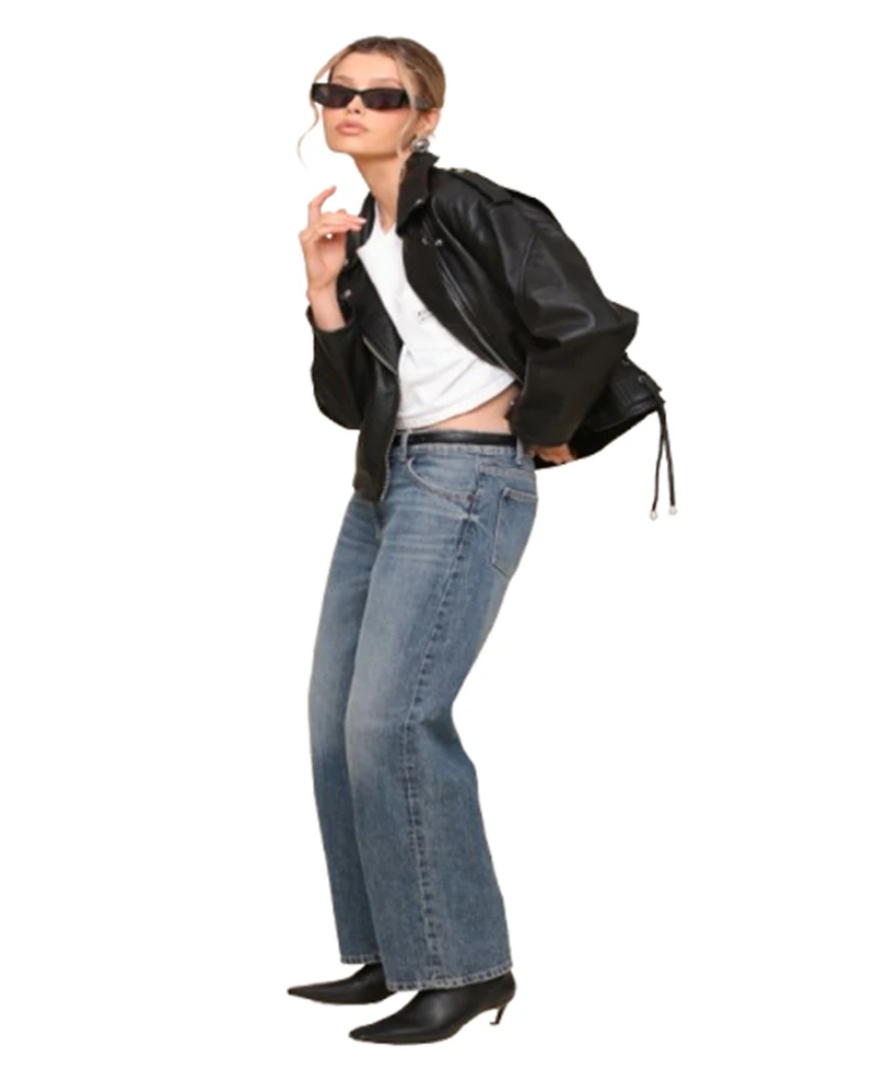 Avec Les Filles Women's Oversized Leather Moto Jacket