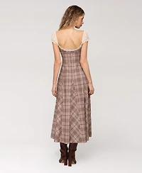 Avec Les Filles Women's Puff Sleeve Godet Midi Dress