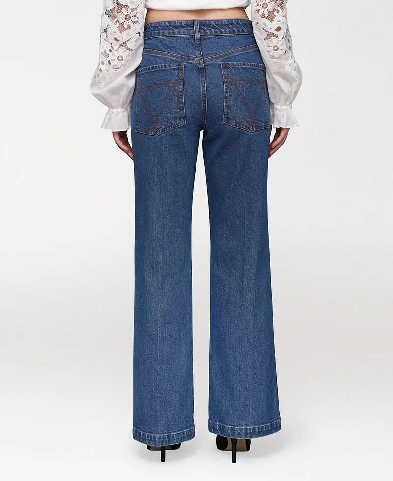 Avec Les Filles Women's Flare Leg Patch Pocket Denim Jeans