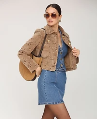 Avec Les Filles Women's Floral Corduroy Four Pocket Cropped Jacket