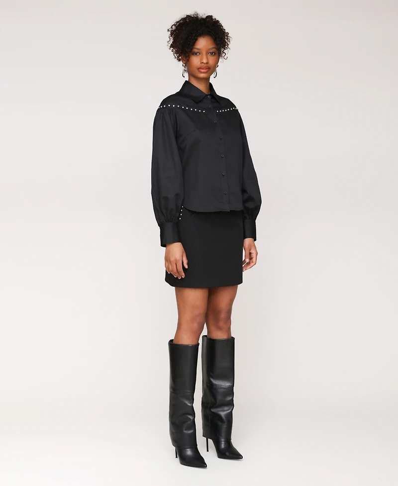 Avec Les Filles Women's Puff Sleeve Studded Shirt