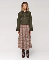 Avec Les Filles Women's Oversized Combo and Clasp Pockets Cropped Trucker Jacket