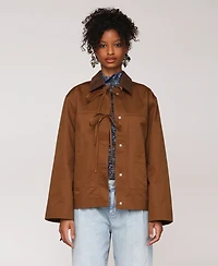 Avec Les Filles Women's Oversized Chore Big Patch Pockets and Bows Jacket