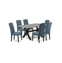 East West Furniture 7-Pc Kitchen Table Set - 6 Padded Parson Chairs and 1 Modern Rectangular Cement Dining Table Top with Button Tufted Chair Back