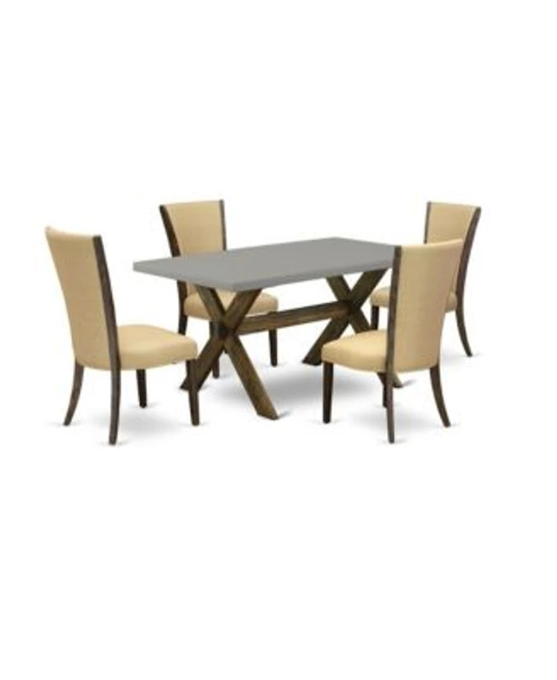 East West Furniture 5 Pc Dining Table Set Offers A Wood Dining Table 4 Parson Chairs With Brown Color Linen Fabric Medium Size Table With Full Back Chairs