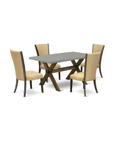 East West Furniture 5 Pc Dining Table Set Offers A Wood Dining Table 4 Parson Chairs With Brown Color Linen Fabric Medium Size Table With Full Back Chairs