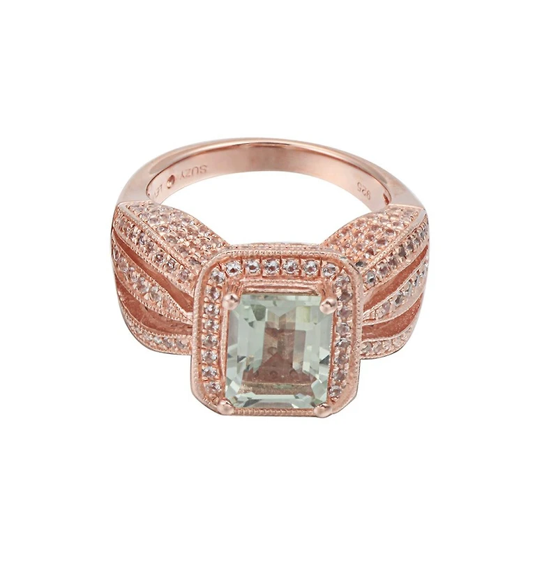 Suzy Levian New York Sterling Silver Emerald Cut Center Topaz Cocktail Ring