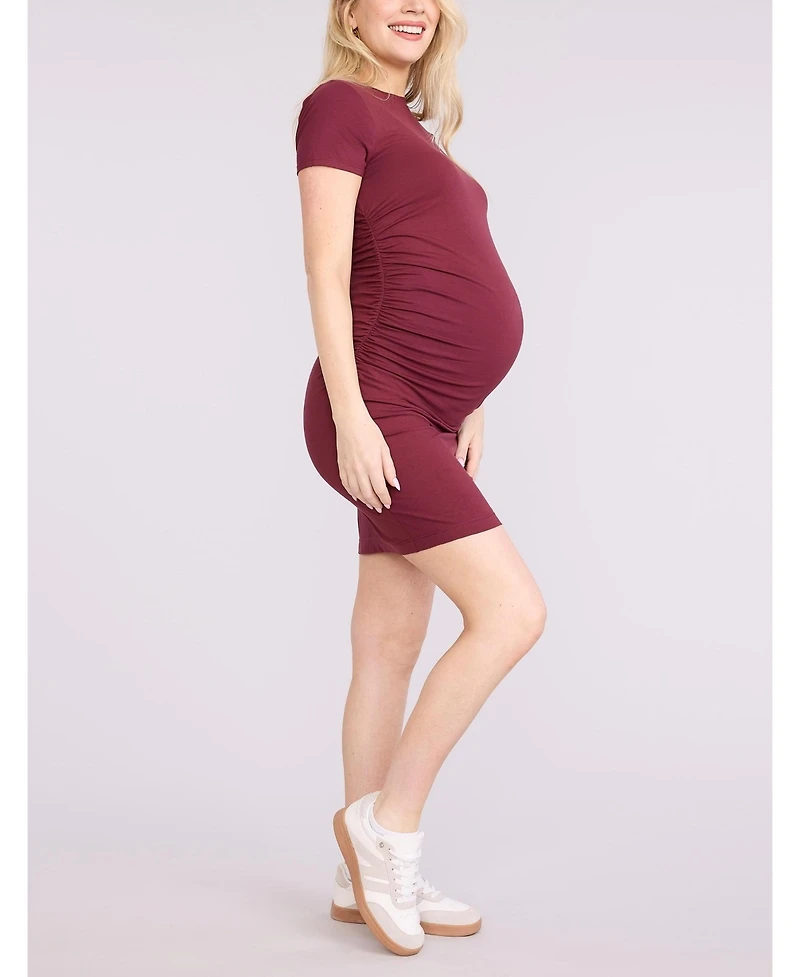 Motherhood Maternity Crewneck Short Sleeve Side Ruched Bodycon Mini Dress