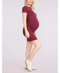 Motherhood Maternity Crewneck Short Sleeve Side Ruched Bodycon Mini Dress