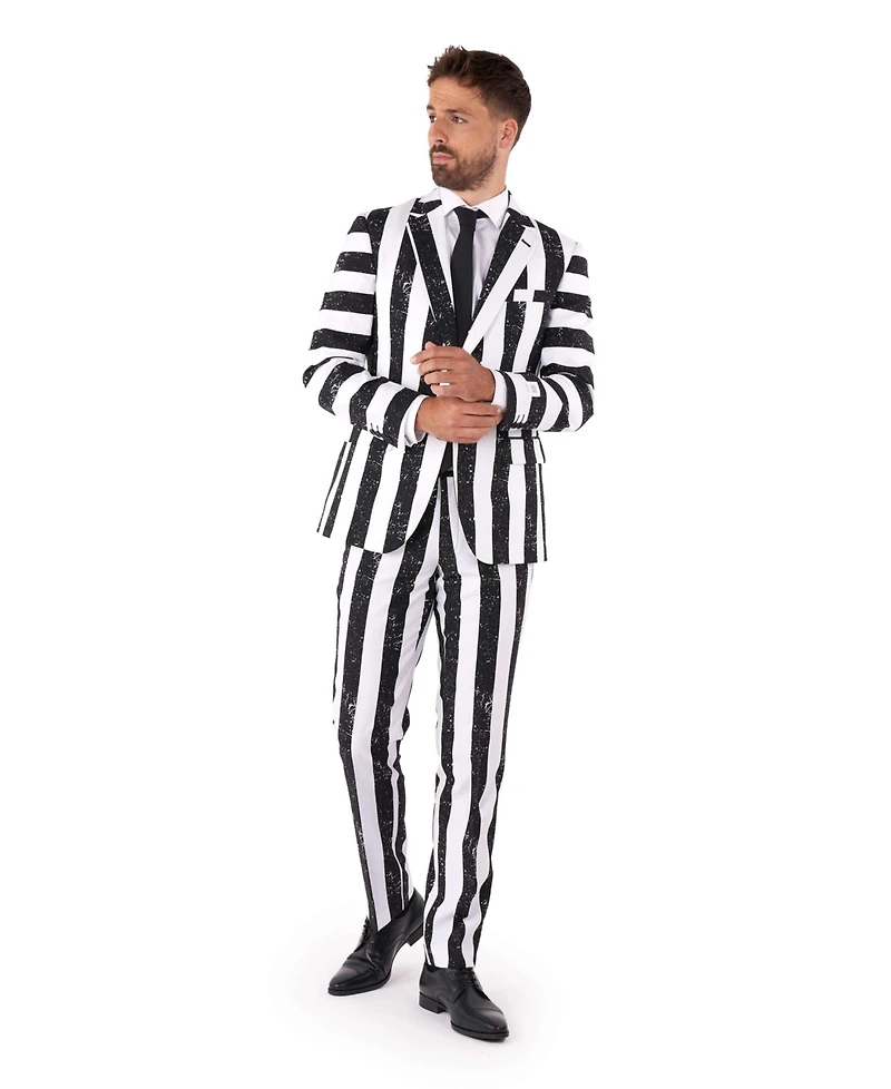 OppoSuits Men's Beetlejuice Premium Costume - 80s Halloween Outfit Slim Fit Black White Includes Blazer, Pants and Tie