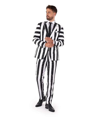 OppoSuits Men's Beetlejuice Premium Costume - 80s Halloween Outfit Slim Fit Black White Includes Blazer, Pants and Tie