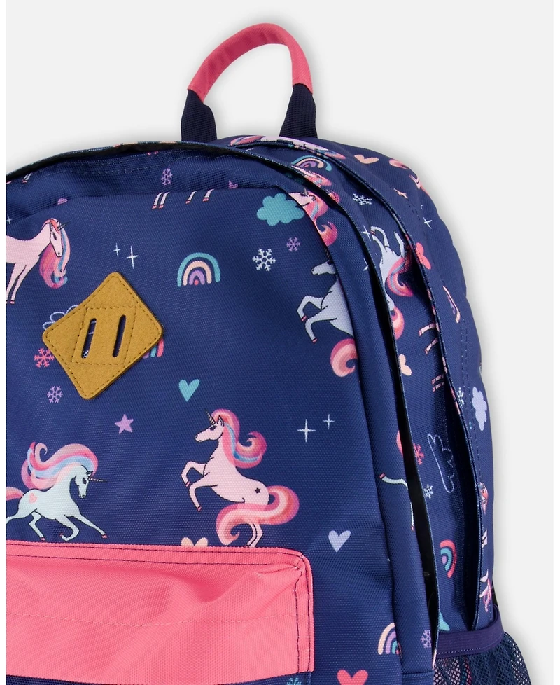 Deux par Deux Girl Kids Backpack Navy Unicorn Print - Toddler|Child