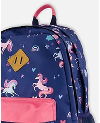 Deux par Deux Girl Kids Backpack Navy Unicorn Print - Toddler|Child