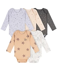 Gerber Baby Neutral 5-Pack Long Sleeve Bodysuits, Green Heather, 0-3 Months