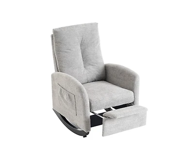 Casainc Rocking Chair with Footrest High Back Rubber Wood Rocking Legs