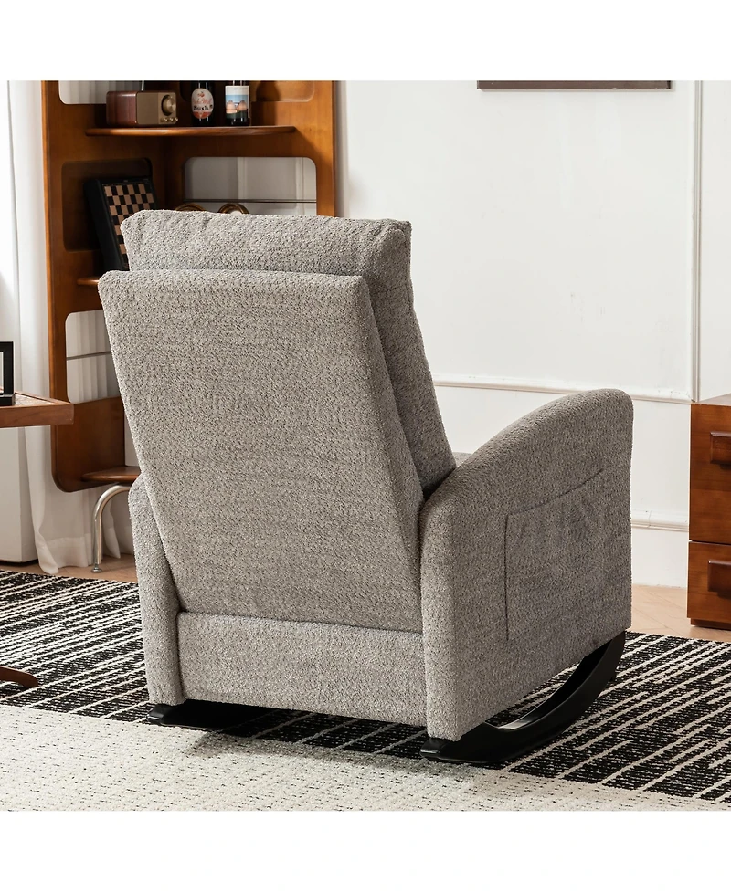 Casainc Rocking Chair with Footrest High Back Rubber Wood Rocking Legs