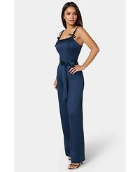 Bebe Women's Luxe Satin Ultra Wide Leg Jumpsuit