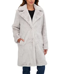 Sebby Collection Women's Faux Fur Notch Collar 3/4 Coat