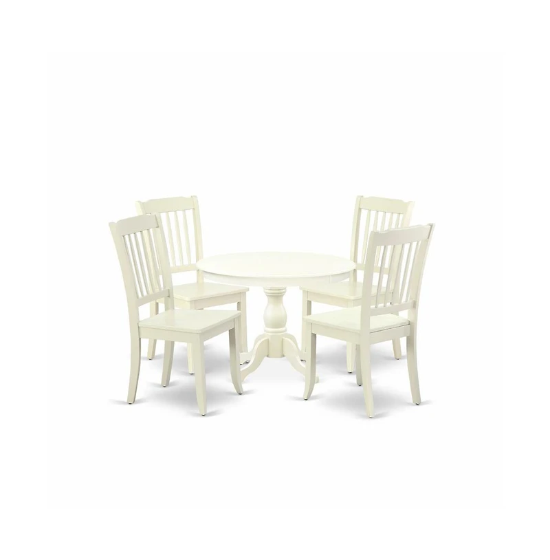 East West Furniture 5 Piece Modern Dining Table Set - Linen White Dinning Table and 4 Linen White Kitchen Chairs with Slatted Back
