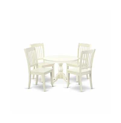 East West Furniture 5 Piece Modern Dining Table Set - Linen White Dinning Table and 4 Linen White Kitchen Chairs with Slatted Back