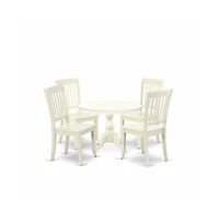 East West Furniture 5 Piece Modern Dining Table Set - Linen White Dinning Table and 4 Linen White Kitchen Chairs with Slatted Back
