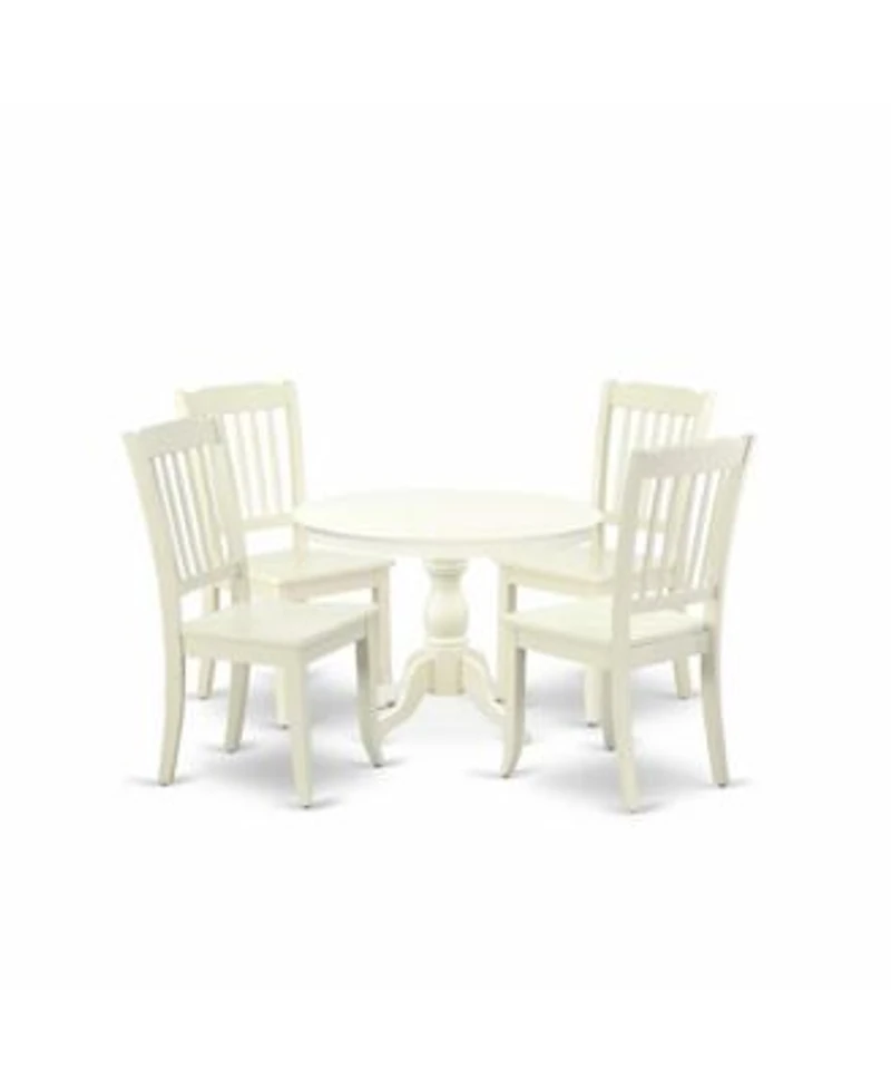East West Furniture 5 Piece Modern Dining Table Set Linen White Dinning Table 4 Linen White Kitchen Chairs With Slatted Back Linen White Finish