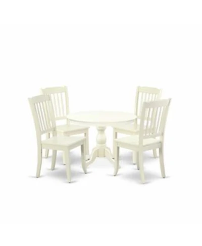 East West Furniture 5 Piece Modern Dining Table Set Linen White Dinning Table 4 Linen White Kitchen Chairs With Slatted Back Linen White Finish