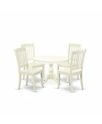 East West Furniture 5 Piece Modern Dining Table Set Linen White Dinning Table 4 Linen White Kitchen Chairs With Slatted Back Linen White Finish