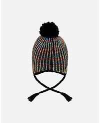 Deux par Girl Lined Peruvian Knit Pompom Hat Black and Multicolor - Toddler|Child