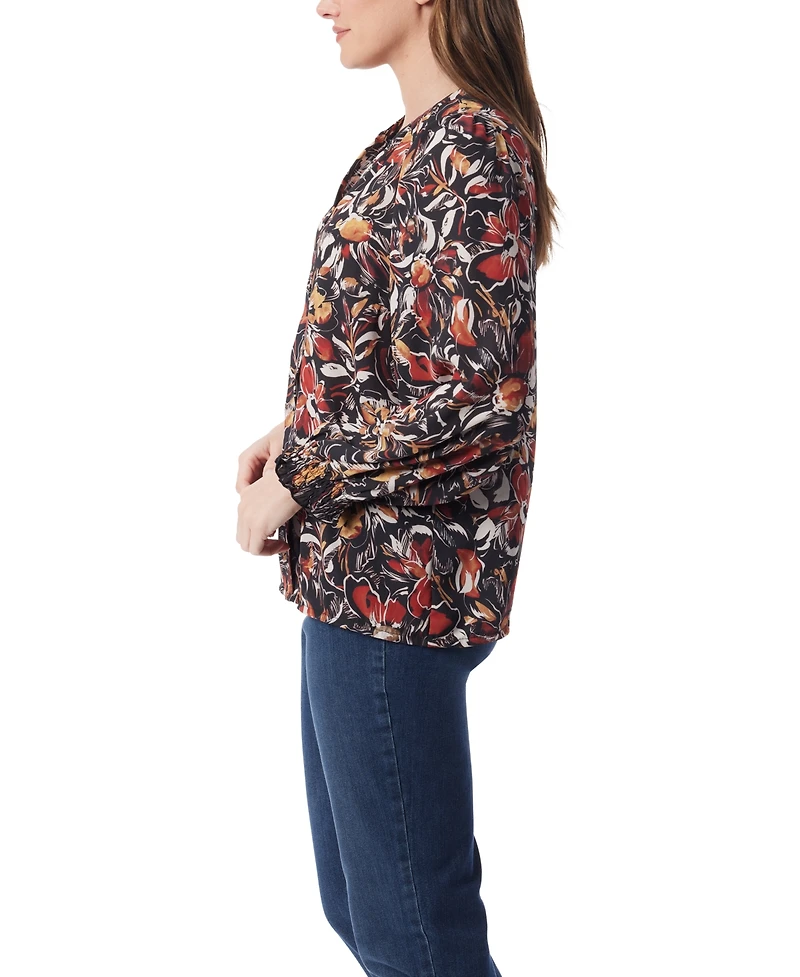 Gloria Vanderbilt Women's Danika Pleated Peasant Long Sleeve Top