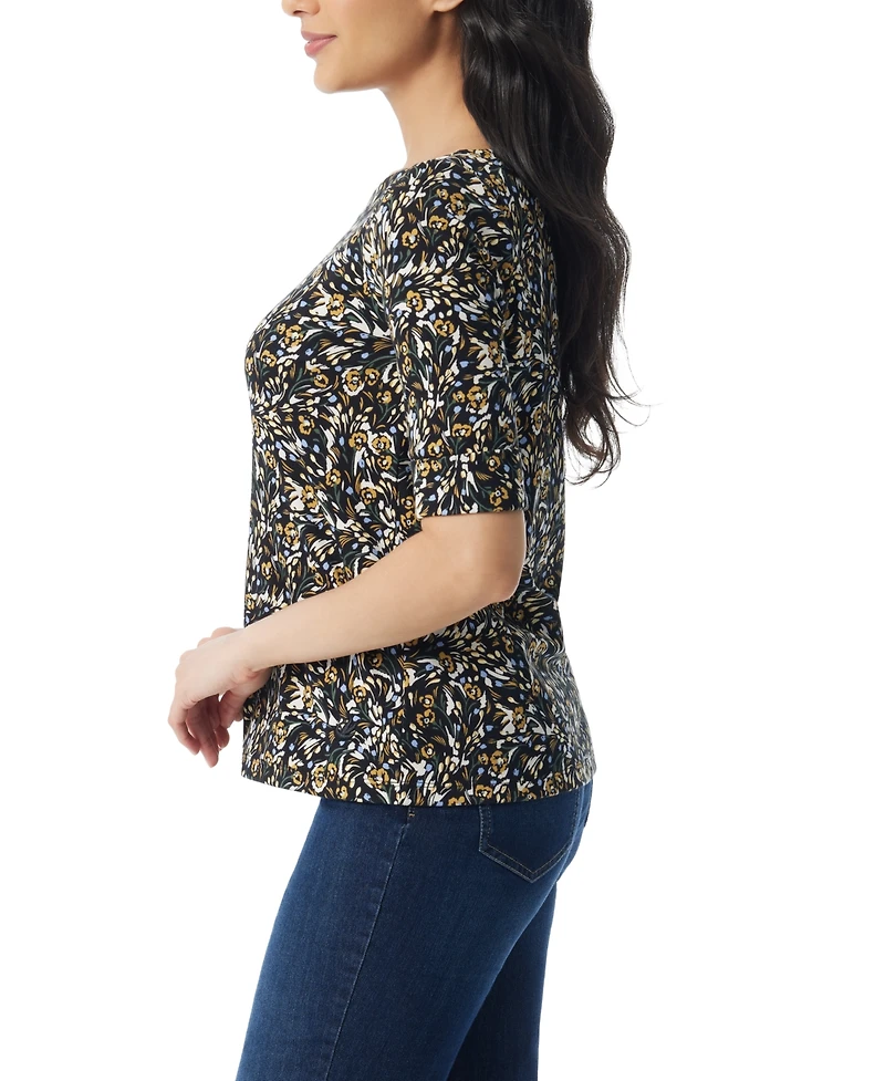 Gloria Vanderbilt Women's Alanis Printed Cuffed-Sleeve T-Shirt
