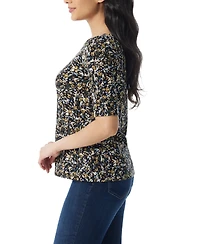Gloria Vanderbilt Women's Alanis Printed Cuffed-Sleeve T-Shirt