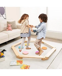Akiudex 12-Piece Kids Wooden Balance Beam with Colorful Stepping Stones