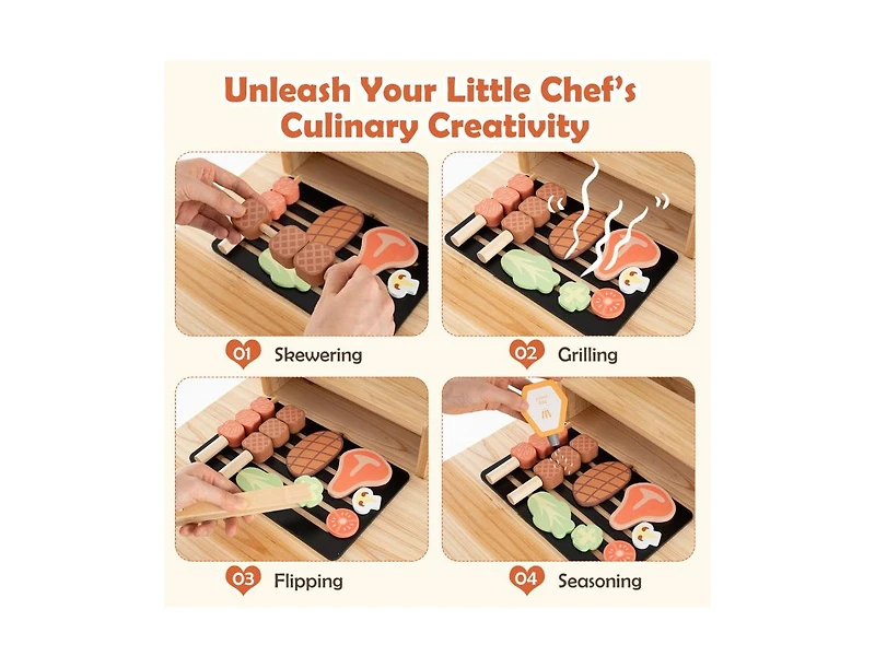 Akiudex Wooden Barbecue Grill Playset with Chalkboard, Sink, and Cabinet