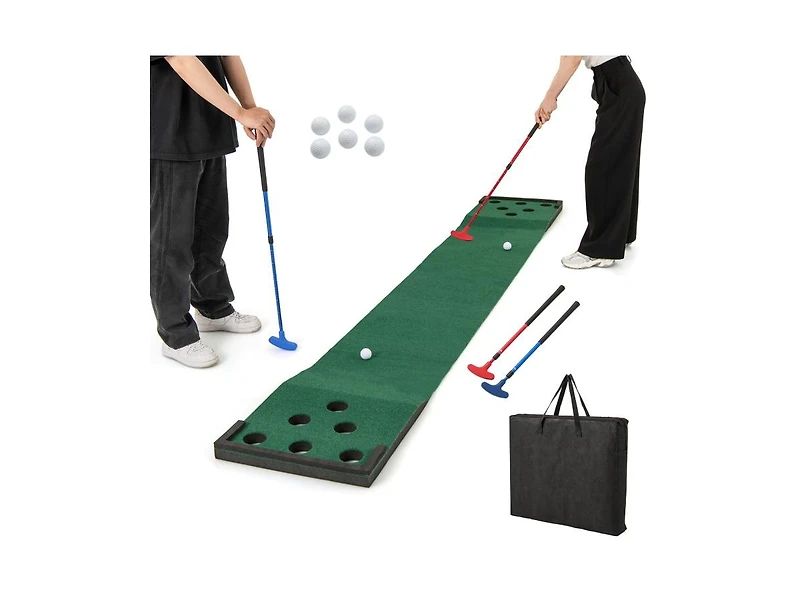 11 Feet Indoor Outdoor Putting Green Mat with 2 Adjustable Putters and 6 Balls