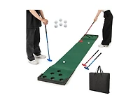 11 Feet Indoor Outdoor Putting Green Mat with 2 Adjustable Putters and 6 Balls