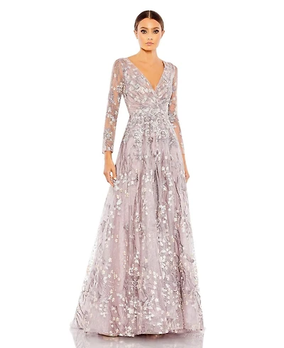 Mac Duggal Women's Draped Sleeve V Neck Gown