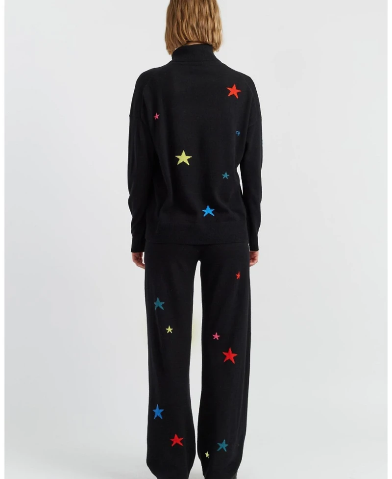 Chinti & Parker Women's Wool Cashmere Star Wide-Leg Track Pants