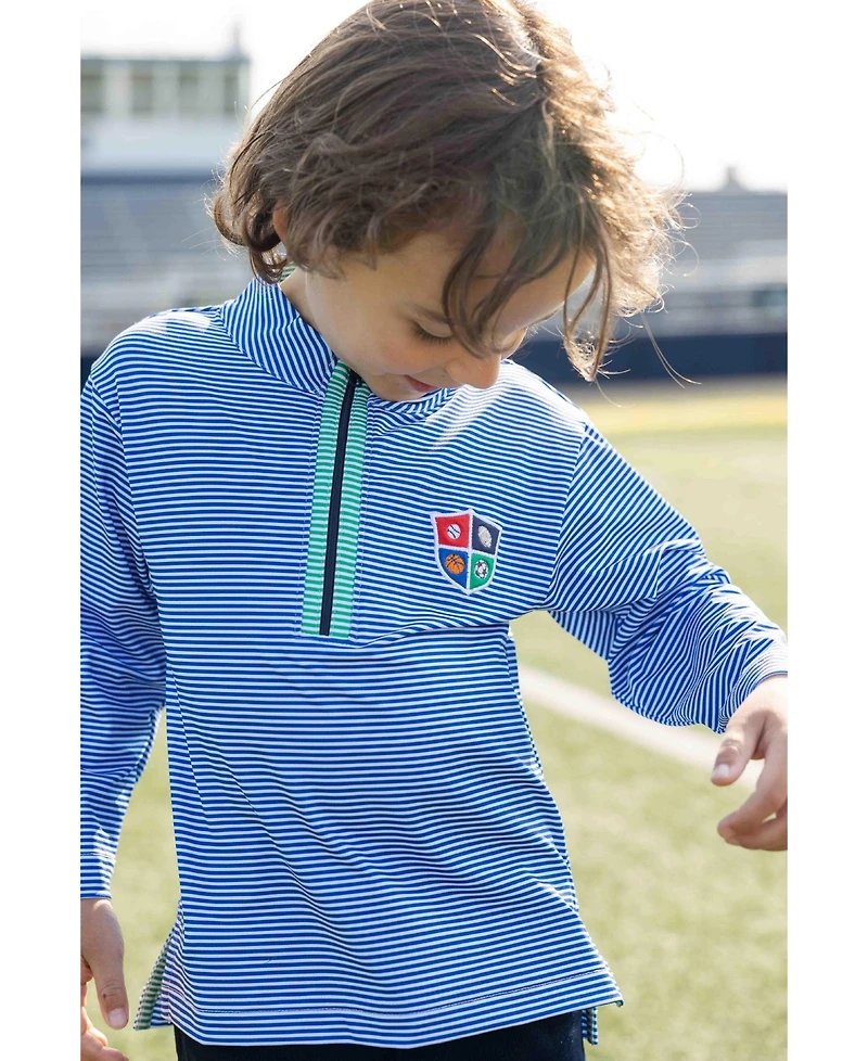 Florence Eiseman Stripe Performance Knit Half Zip With Sports Crest