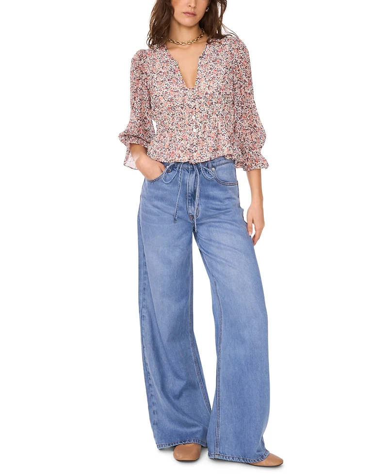 1.state Women's Tie Waist Mid Rise Boyfriend Jeans