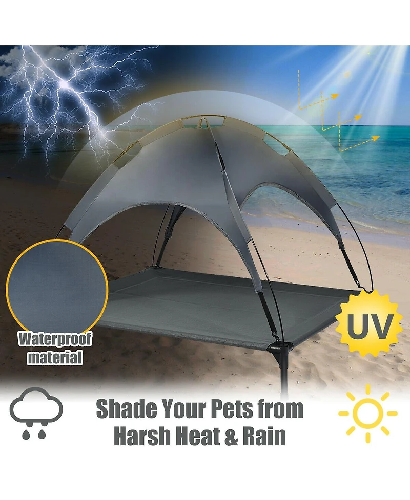 Portable Elevated Outdoor Pet Bed with Removable Canopy Shade - 42 Inch
