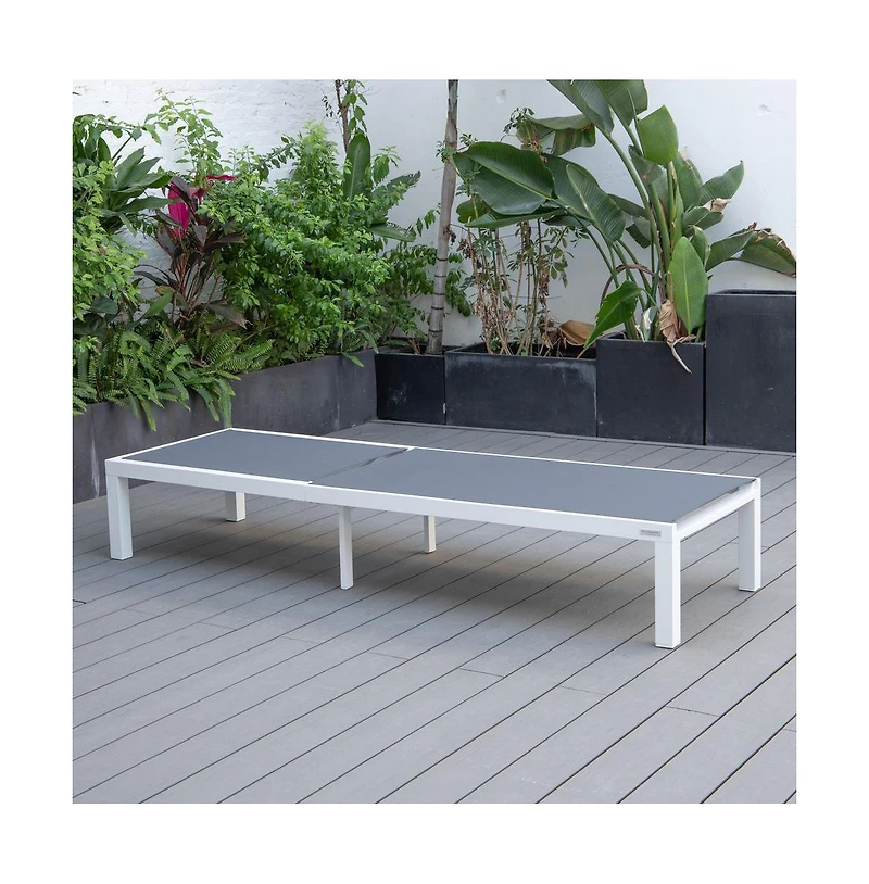 LeisureMod Marlin Patio Chaise Lounge Chair With White Aluminum Frame