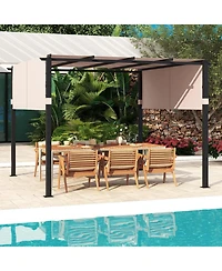 10 x 10 ft Flat Top Pergola with Retractable Canopy for Garden Pool Porch and Backyard