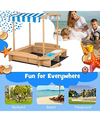 Kids Wooden Sandbox with Striped Canopy