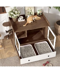 Casainc 43" Cabinet Cat Litter Box Enclosure Hidden Cat Litter Box with Drawer and Stairs