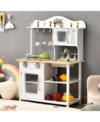 Akiudex Wooden Pretend Play Kitchen Set for Kids with Accessories and Sink