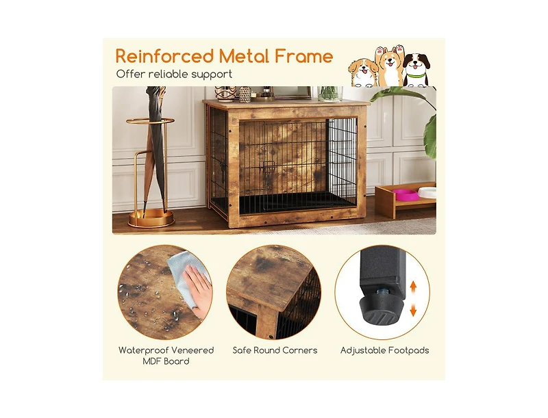 Dog Crate Furniture with Cushion and Double Doors for Small/Medium Dogs