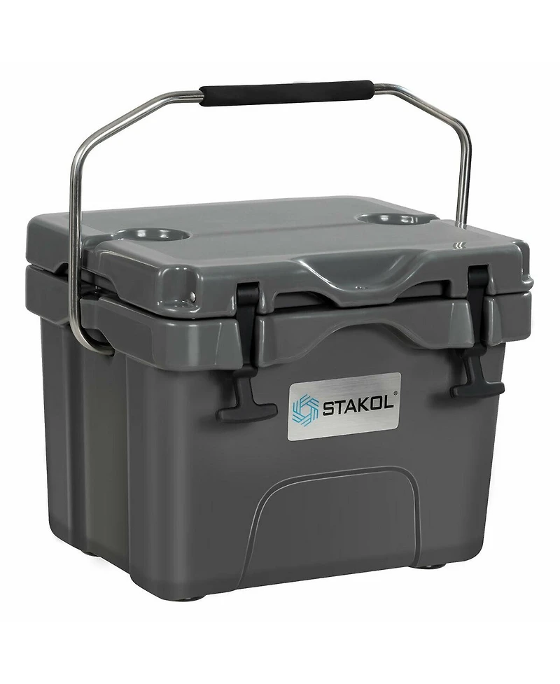 16 Quart Portable Insulated Ice Cooler with 24-Can Capacity and 2 Cup Holders - Gray