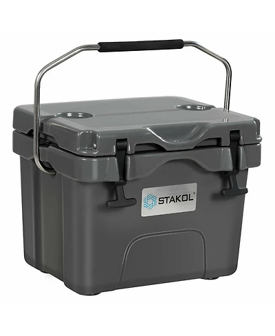 16 Quart Portable Insulated Ice Cooler with 24-Can Capacity and 2 Cup Holders - Gray